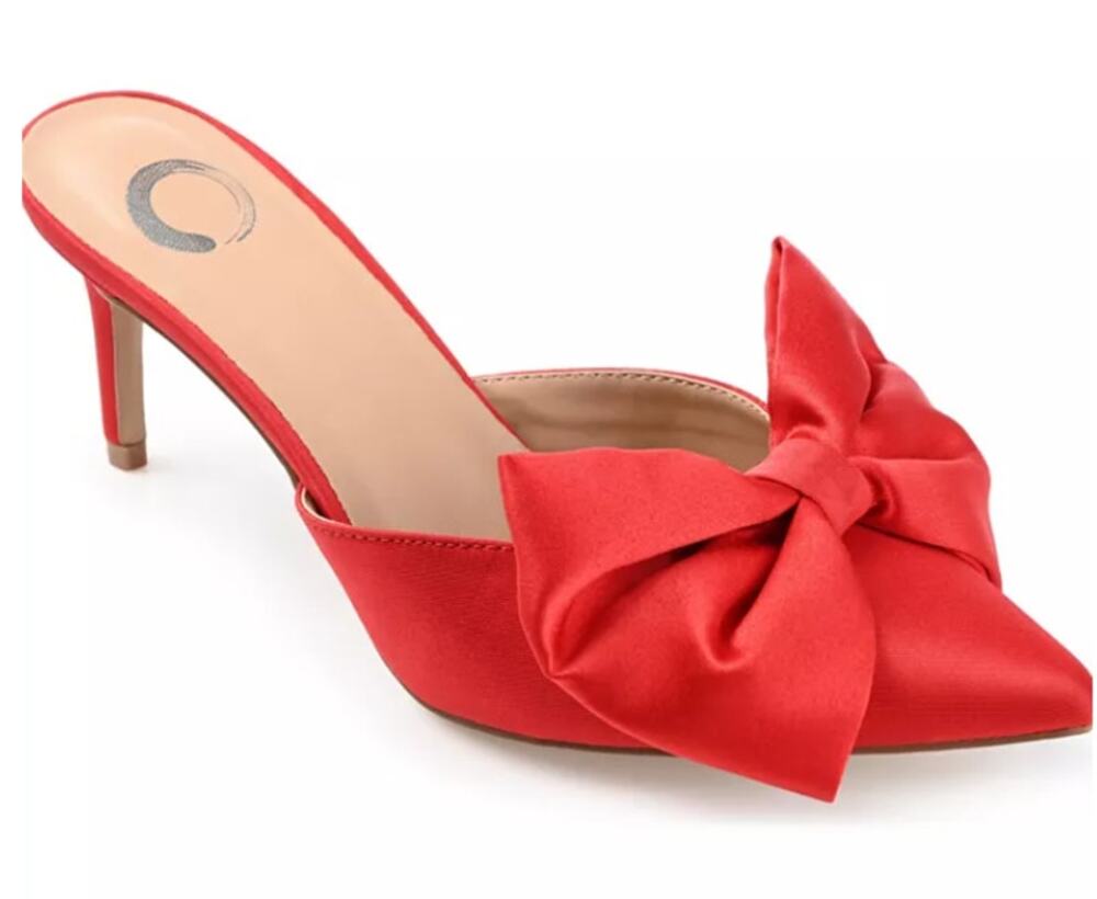 Journee Collection Tiarra Shoes Women's Size 7.5 Red Bow Mule Stiletto Heels New